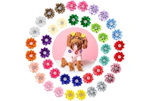 Petbuy 40Pcs Puppy Yorkie Dog Hair Bows Flower with Rubber Band,Pet Small Dog Girl Flower Christmas Hair Topknot Bowknot Hair Accessories Pet Grooming for Party Christmas Birthday