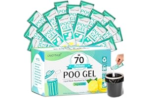 CRAZYTHUR Portable Poo Poo Gel, 70 Packets Camp Toilet Portable Gel, Portable Toilet Camp Gel with Lemon Scent, Camp Toilets with Gel, Eco Gel for Portable Toilet for Outdoor Hiking and Camping
