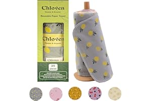 Chloven Paperless Towels Roll Washable Cotton Cloth, Reusable Paper Towels - 25 Pack with Durable Cardboard Roll - 10" X 10" 