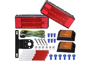 WoneNice LED Low Profile Submersible Trailer Tail Light Kit, rectangle LED Trailer Lights Halo Glow with Wiring Harness Combined Stop, Tail Lights, Turn Function for Boat Trailer, 12V