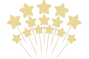 Gyufise 42Pcs Star Cupcake Toppers Gold Glitter Assembled Twinkle Star Cupcake Picks Wedding Engagement Bridal Shower Birthday Party Cake Decorations Supplies Mixed Size