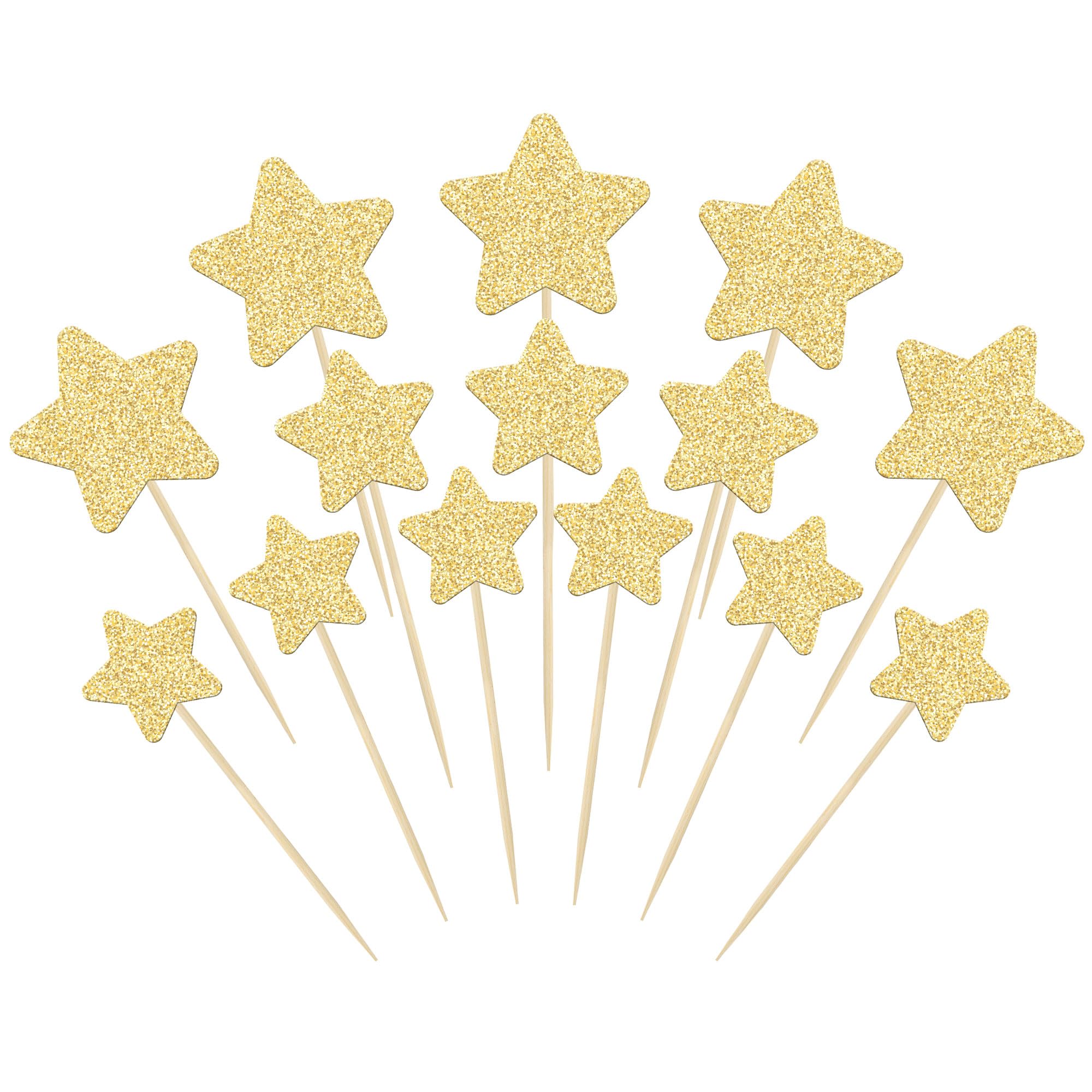 Gyufise 42Pcs Star Cupcake Toppers Gold Glitter Assembled Twinkle Star Cupcake Picks Wedding Engagement Bridal Shower Birthday Party Cake Decorations Supplies Mixed Size