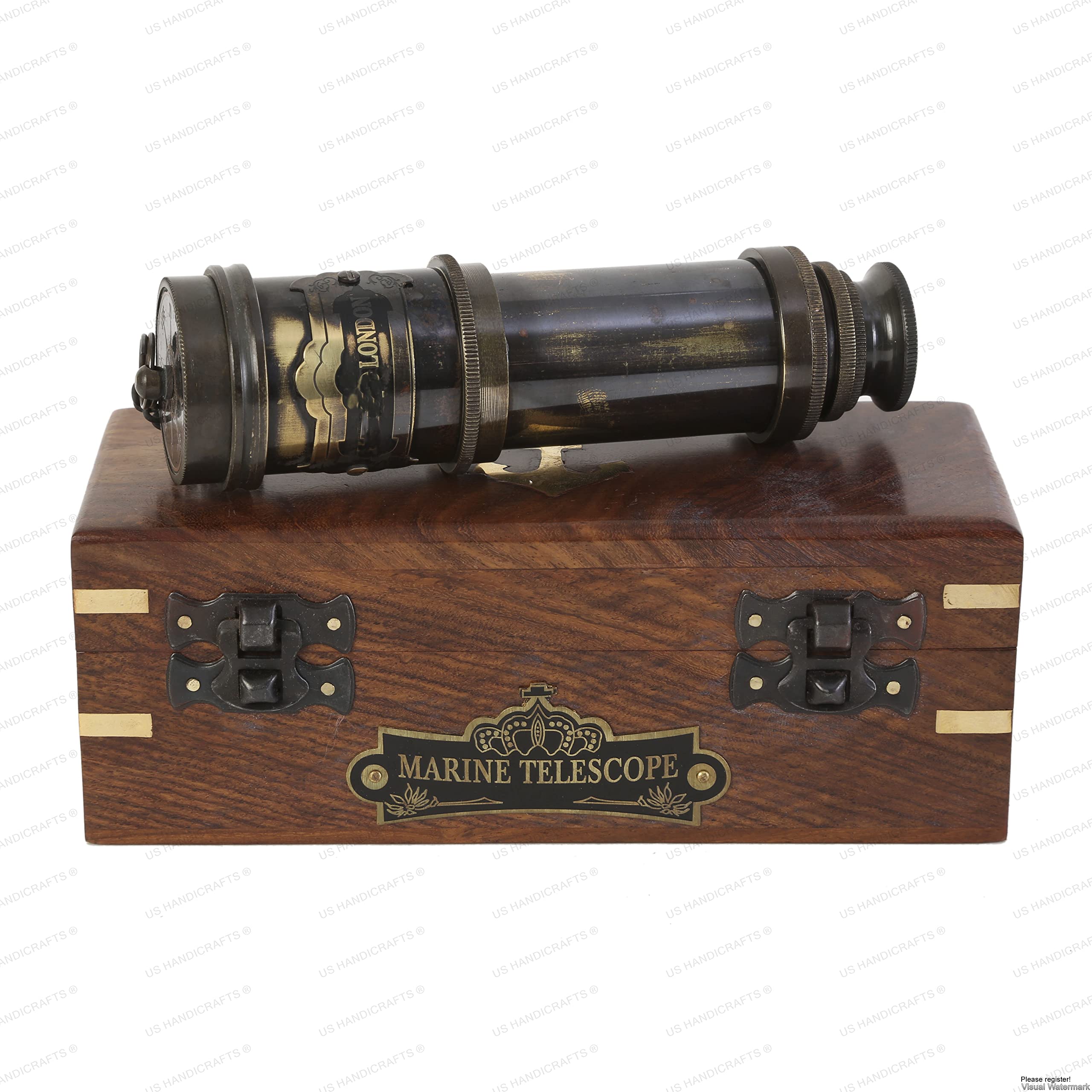 US HANDICRAFTS Vintage Nautical Handheld Brass Telescope With Wood Box - Nautical Captain Spyglass Telescope