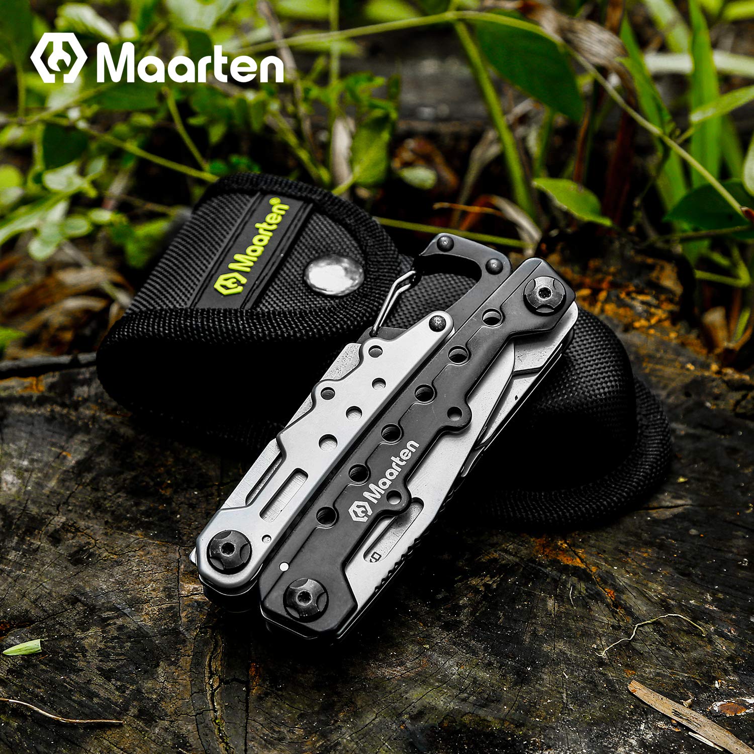 Maarten Multifunktionszange, 11 in 1 Kleines Karabiner Multitool Werkzeug, Faltbares Edelstahl Multifunktionswerkzeug mit Sicherheitsschloss und Nylonscheide, Geschenke für Männer Weihnachtsgeschenke 8