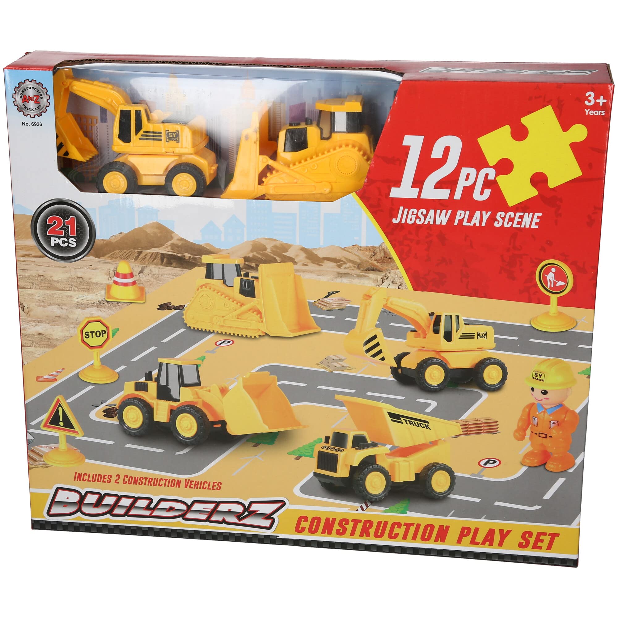 Atoz 6936 Builderz Construction Set with Playmat, Yellow, 76cm x 57cm