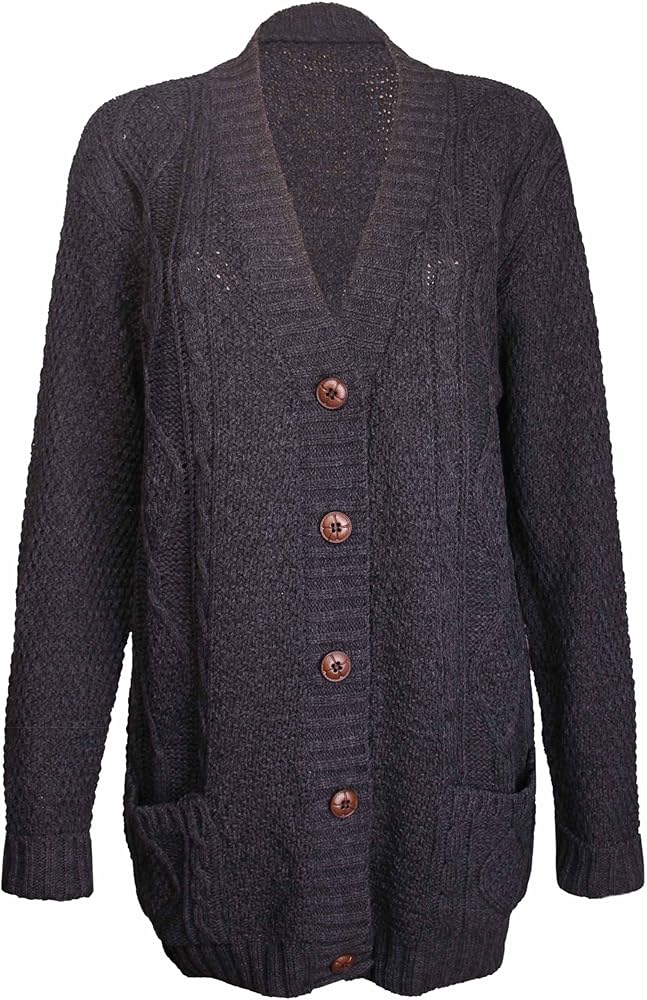Long Sleeve Full Length Cable Knit Knitted Boyfriend Cardigan Size 8 10 12 14 Sml Xl
