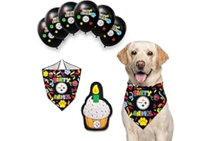 PETS FIRST NFL Pittsburgh Steelers Dog Birthday Party Set 8 pcs with 1 Football Bandana Small/Medium, 1 Birthday Cake Toy & 6 B-Day Balloons, Dog Birthday Set, Costume, Fun Doggie Pawty Accessories