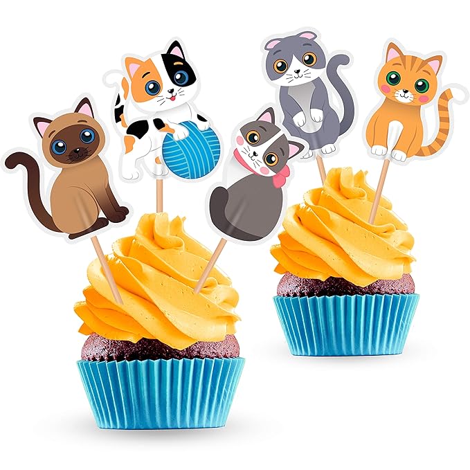 Cat Cupcake Cake Toppers Kitten Pet Theme Birthday Party Decorations