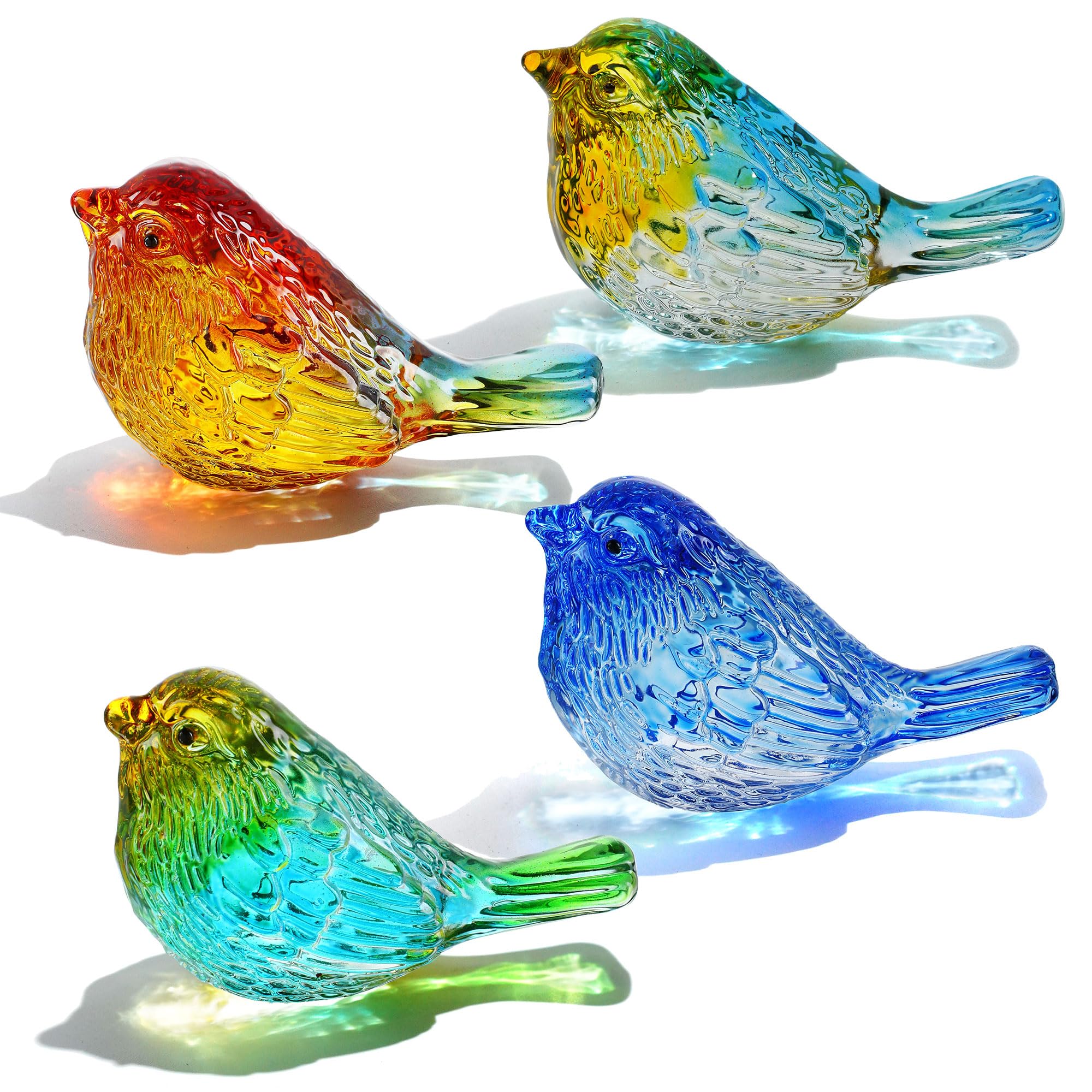 Photo 1 of HDCRYSTALGIFTS 4PCS Colorful Crystal Birds Figurines - 3'' Art Glass Birds Animal Collectible Figurines Gifts for Women Bird Lovers Home Tabletop Office Decor