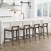Nathan James Gracie Modern Counter Height Bar Stool with Back, Counter Stool Upholstered Chair with Natural Textured Linen an