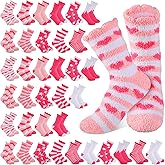 Hicarer Valentines Fuzzy Socks Bulk for Women Pink Cozy Fluffy Plush Sleeping Slipper Socks for Warm Winter Valentine Gifts