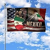 Mexican And American Flags, Large Mexican Flag, Us Mexico House Flags, 3x5 Double Sided Usa Mexico Flag, Brass Grommets 1 (3x5ft)