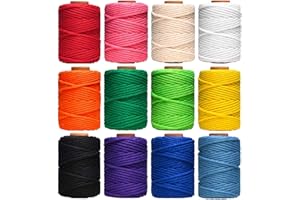 HULISEN Macrame Cord, 3mm x 396 Yards Natural Cotton Twine, 12 Rolls 4 Strand Colored Macrame String, Colorful Cotton Rope for DIY Crafts Knitting, Artworks, Wall Hanging, Plant Hangers