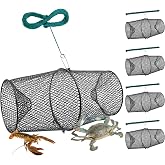 Ribbonlic 4 Set Minnow Trap Crawfish Trap with Closure Spring Clip and 4 Pcs Hand Ropes Fishing Trap for Crayfish Crawdad Lobster Crab Bait Metal Net Cage Crawfishing