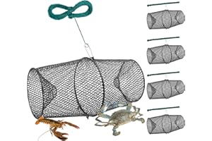 Ribbonlic 4 Set Minnow Trap Crawfish Trap with Closure Spring Clip and 4 Pcs Hand Ropes Fishing Trap for Crayfish Crawdad Lobster Crab Bait Metal Net Cage Crawfishing