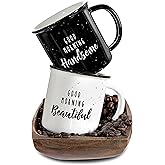 MAINEVENT Good Morning Beautiful Handsome Coffee Mug Set of 2, 11 Ounce, His & Hers Couple Coffee Mug Set