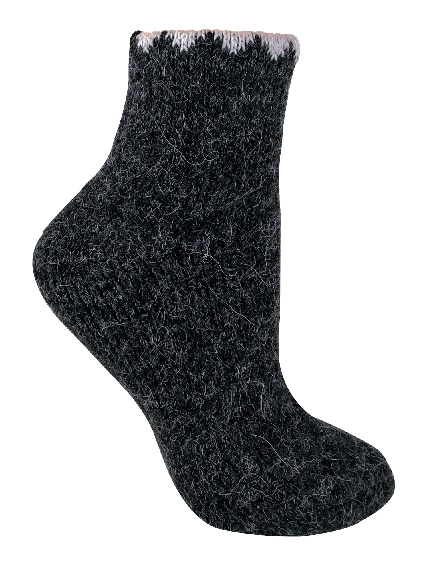 Sock Snob - 1 x Ladies Warm Fluffy Non Slip Alpaca Wool Blend Thermal Slipper Bed Socks with Grippers (Black) 4-8