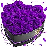 Impouo 16 Preserved Flower Delivery Prime, Preserved Roses in a Box, Birthday Gifts for Women, Mother's Day, and Valentine's Day-Purple Roses