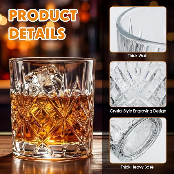 YIYIRING 24 PCS OLD FASHIONED WHISKEY GLASSES 12 OZ ELEGANT CRYSTAL WHISKEY GLASSES BOURBON COCKTAIL ROCKS GLASS FOR BOURBON SCOTCH LIQUOR COCKTAILS BARWARE MEN GIFTS
