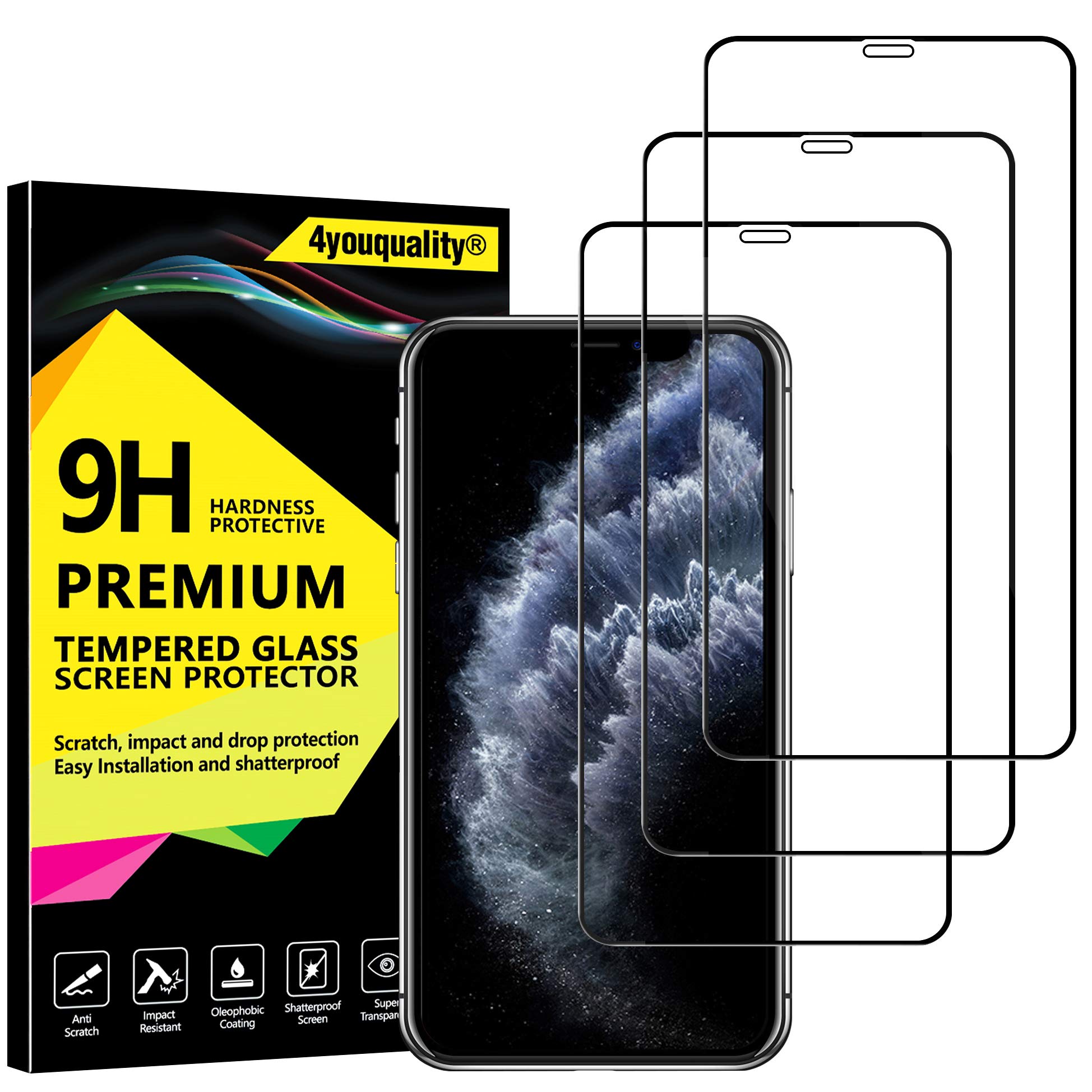 4youquality [3-Pack[Full Coverage] iPhone 11 Pro Max & iPhone XS Max Screen Protector, Tempered Glass Film [Full-Coverage][LifetimeSupport] Screen Protector for iPhone XS Max & iPhone 11 Pro Max