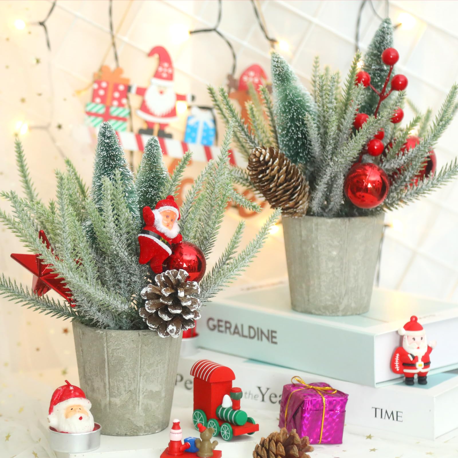 Photo 1 of SUPREME XMAS Small Christmas Tree Table Top Christmas Decorations, 2 PCS Artificial Mini Christmas Tree with Ornaments Christmas Centerpieces for Tables Indoor Home Mantel Holiday Party Decor