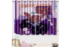 kodhyvj Black Girl Window Curtain, African American Black Girl Blackout Curtain for Bedroom Rod Pocket Purple Girls Curtain for Living Room 82 in x 63 in