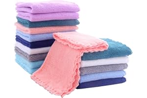 BAMBOO QUEEN 16 Pack Baby Washcloths - Luxury Multicolor Coral Fleece - Extra Absorbent and Soft Wash Clothes for Newborns, Infants and Toddlers - Suitable for Sensitive Skin and New Born - Baby Shower, 10x10 Inch