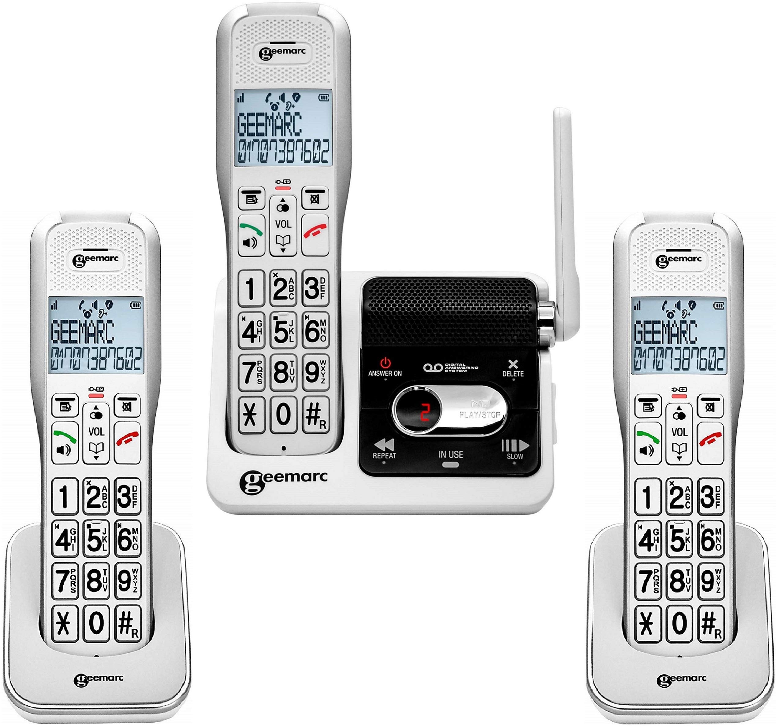 Geemarc Amplidect 595 U.L.E Trio - Set of 3 Amplified Cordless Home Phones with SOS Function and Big Buttons for Seniors - Medium to Severe Hearing Loss - Hearing Aid Compatible - UK Version