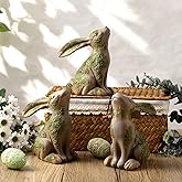 Novabright 3 Pcs Easter Moss Rabbit Figurines 5.9 in Resin Vintage Bunny Decor Small Easter Moss Green Bunny Garden Sculpture for Spring Home Decor Table Centerpieces Mantel Decorations