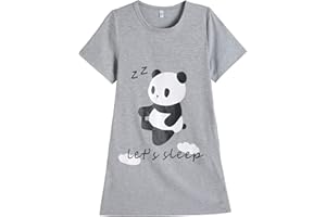 Hupohoi Big Girls' Summer Cartoon Sleepwear Cute Panda Lovely Cat Nightgown Cotton Sleepshirt Dress