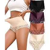 QDWQDW Shapewear for Women Tummy Control High Waisted Seamless Womens Underwear 4-Pack Sexy Lace Plus Size Panties