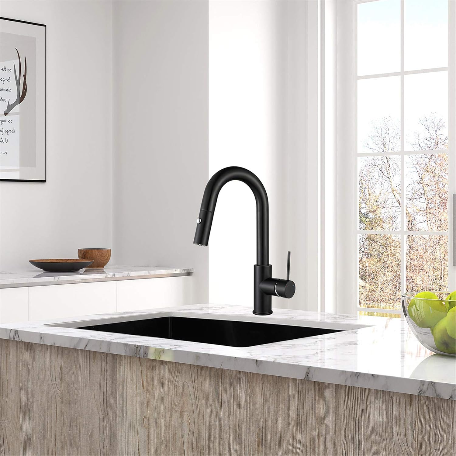 AguaStella AS59MB Matte Black Bar Faucet or Prep Kitchen Sink Faucet with Pull Down Sprayer and Single Handle - - 