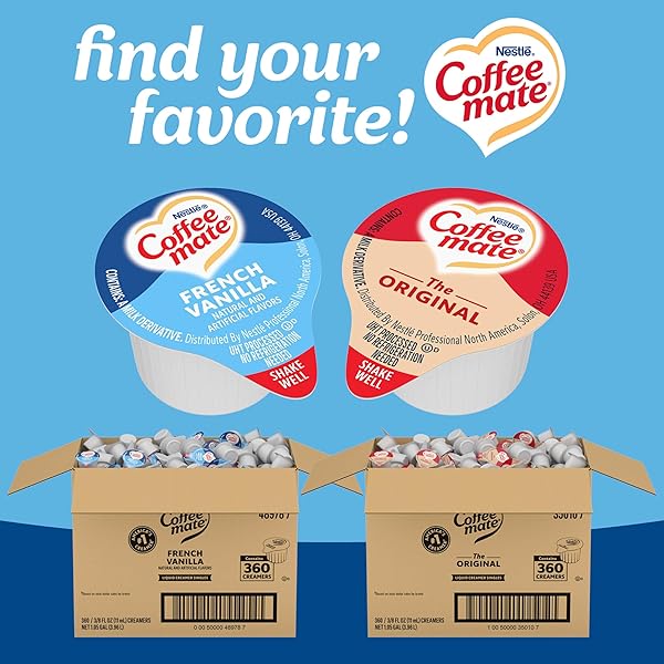 NESTLE COFFEE MATE COFFEE CREAMER, FRENCH VANILLA, LIQUID CREAMER SINGLES, NON DAIRY, NO REFRIGERATION, 0.375 FL OZ TUBS (PACK OF 360)