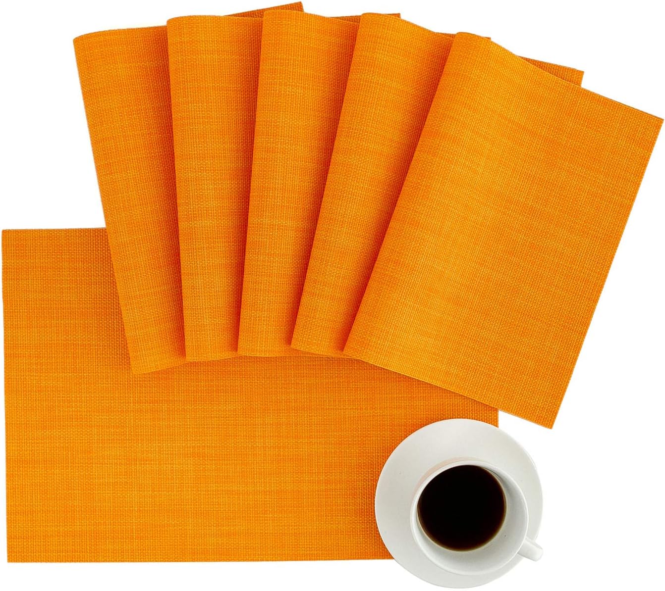 Fall Placemats Place Mat Orange Table Mats Set of 4 Non Slip Easy to Clean Wipeable Crossweave Woven Vinyl Washable Place Mats for Dining Kitchen Restaurant Table: Home & Kitchen