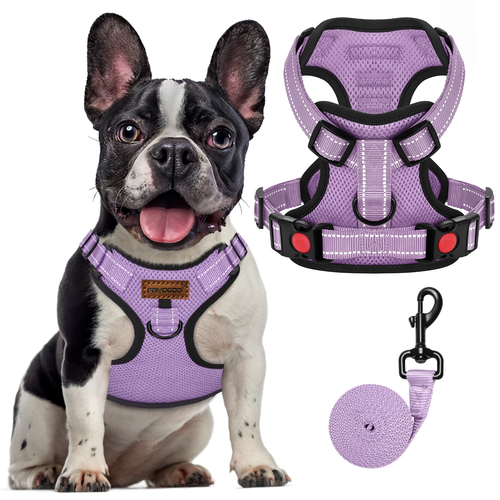 FAYOGOO Dog Harness and Lead Set Front Clip Adjustable Reflective for Small Medium Large Dogs UK Walking Pug Shih Tzu Puppy
