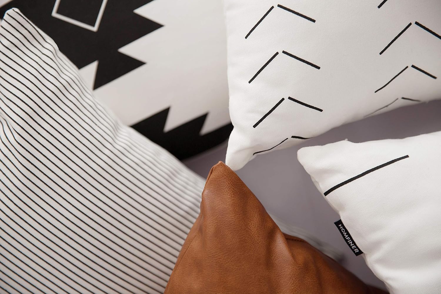 HOMFINER Decorative Throw Pillow Covers for Couch, Set of 6, 100% Cotton Modern Design Stripes Geometric Bed or Sofa Pillows Case Faux Leather 18 x 18 inch: Home & Kitchen