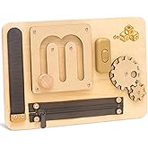 deMoca Sensory Busy Board for 1 Year Old, Travel Wooden Montessori Busy Board for Toddlers 1–3, Switch and Fidget Activity Board for Early Motor Skills and Travel Play