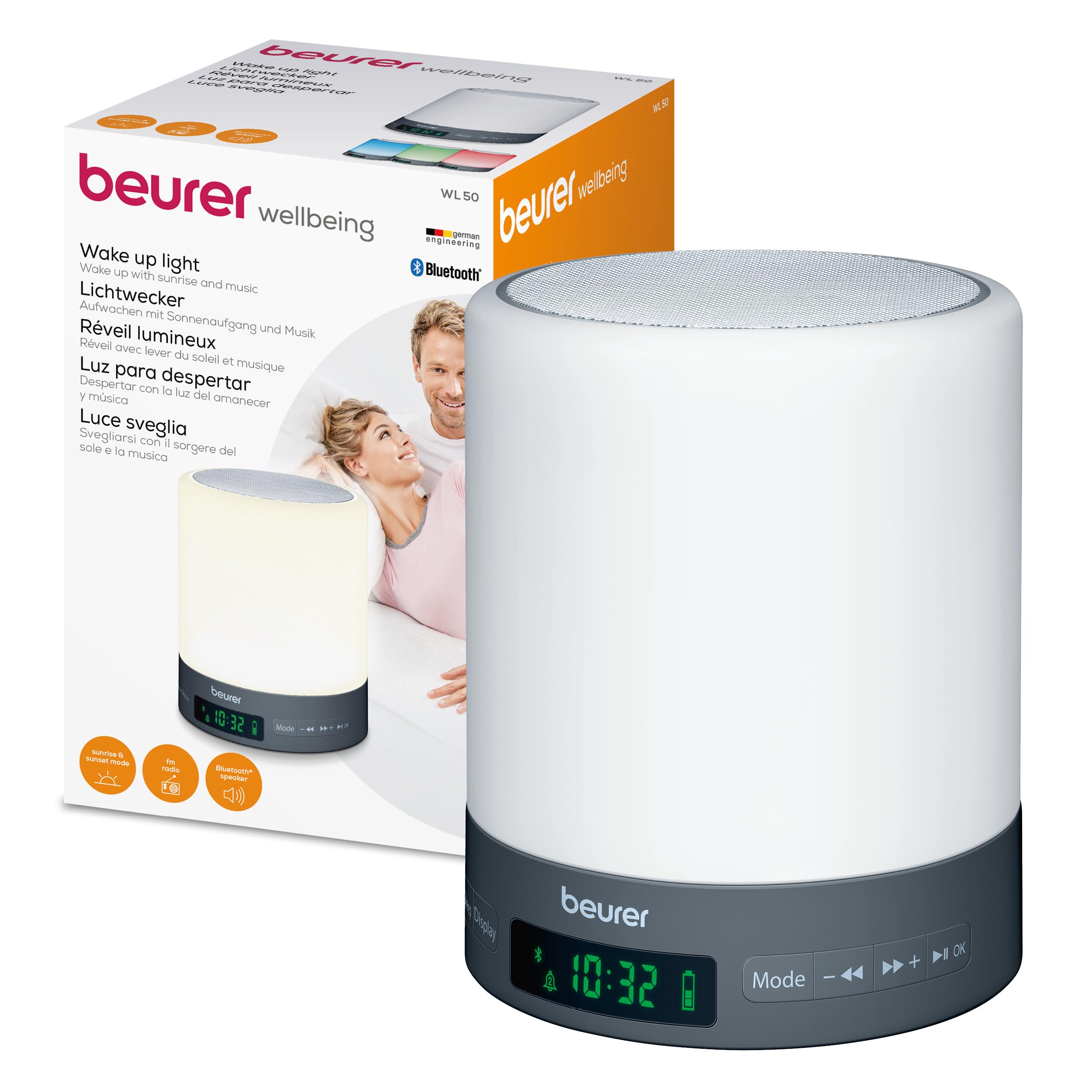 Beurer WL50 Wake Up Light | Daylight Table Lamp | Helps to Support The Sleep Rhythm | LED Technology | FM Radio with 10 Memory Spaces | Bluetooth & Aux Input | 3 Light Levels