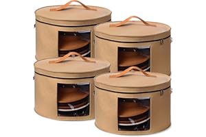 Suzile 4 Pack Large Round Foldable Hat Box for Women Storage Holds up to 6-10 Hats Cowboy Hat Box with Lid Handles Closet Cowboy Case Organizer Clothes Case for Travel Gift(Camel,Felt)