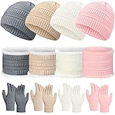 Jeere 12 Pcs Winter Hat Scarf Gloves Set Kids Knit Beanie Hat Fleece Lining Scarf Mittens for Boys Girls 3-12 Years