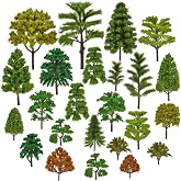 24Pcs Mixed Model Trees Flocked&amp;Textured for HO Train Scenery DIY | Mixed 2.3-5.2", flocked &amp; textured granulated foliage, durable plastic, HO train scenery, diorama, crafts, fade-resistant