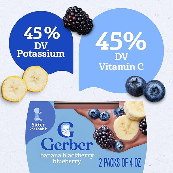 GERBER WONDER BABY FOODS BANANA BLACKBERRY BLUEBERRY, 4 OZ, 2 CT TUBS