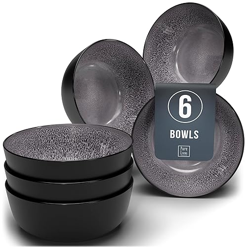 Ibiza Stoneware 6-Piece Cereal Bowl Set - Dishwasher and Microwave Safe - Cereal Bowls - Elegant Design - Dishes & Bowls - Pure Living in Dark Grey