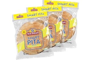 TOUFAYAN BAKERIES Toufayan Smart Pita Bread | 8g Protein per serving, Soft Hearth-Baked Pocket Pita | Freeze on Arrival | (3 Pack - 18 Pitas Total)