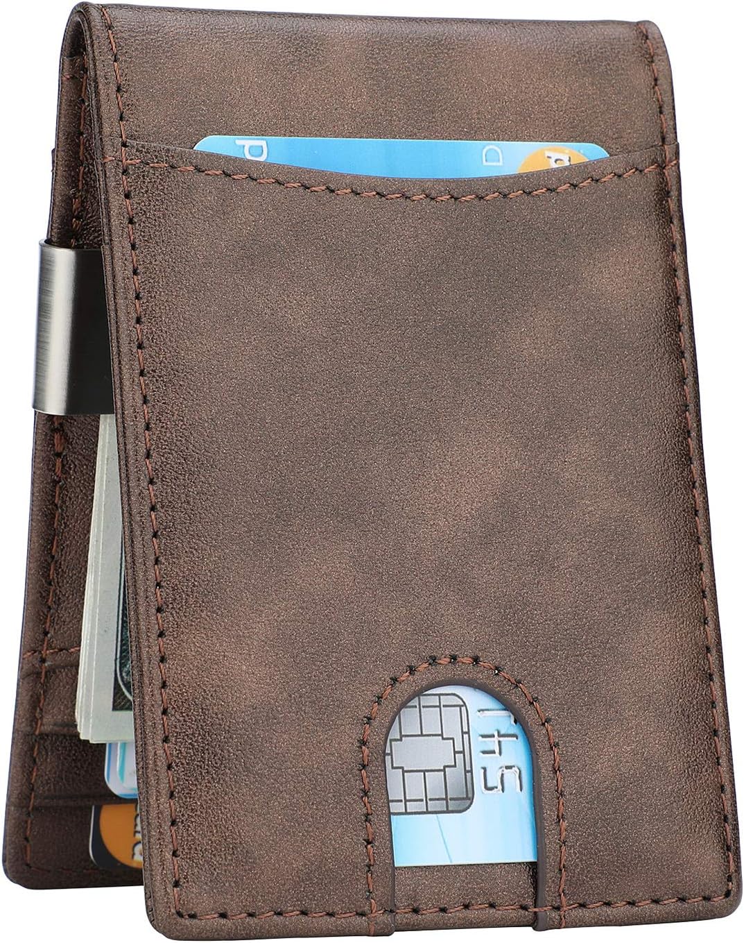 Money Clip Wallet - Mens Slim Front Pocket Leather Wallet RFID Blocking Minimalist Mini Wallet (Galaxy)