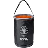 Klein Tools BC535 Straight Bucket, 17-Inch Utility Bucket, 200-Pound Load, 1680D Nylon, Drain Holes, Reinforced Straps, Hi-Vis Orange Interior