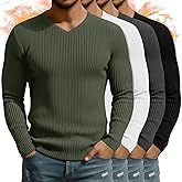 August Alley 4 Pack Men's Big and Tall Long Sleeve Thermal T-Shirt, Cotton Slim Fit V Neck Ribbed Underwear Base Layer Top