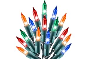 HOLIDAY ESSENCE Multi Color Christmas String Lights, 100 Incandescent 20 Feet Green Wire Indoor Outdoor Waterproof Holiday Christmas Tree Lights Set with Static & Flashing Twinkle Function Connectible Plug in