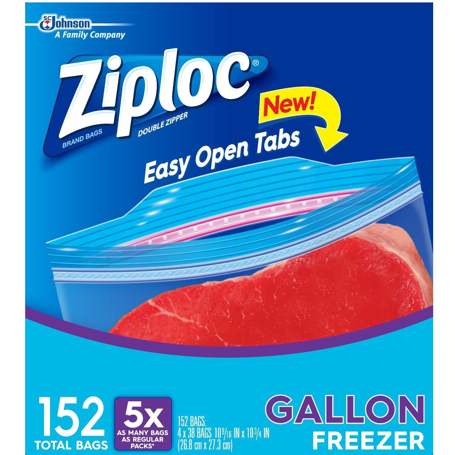 Ziploc Double Zipper Freezer Gallon Bags - Total: 152 Bags (4 X 38 ct.)