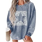 SOLY HUX Oversized Sweatshirt for Women Graphic Leopard Star Print Drop Shoulder Long Sleeve Pullover Fall Tops
